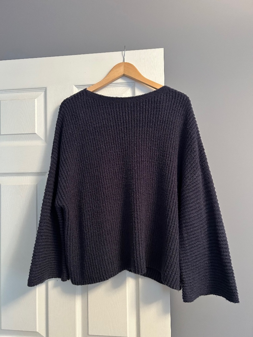 Oversized Slate Blue Chunky Ribbed Knit Wide Sleeve Sweater